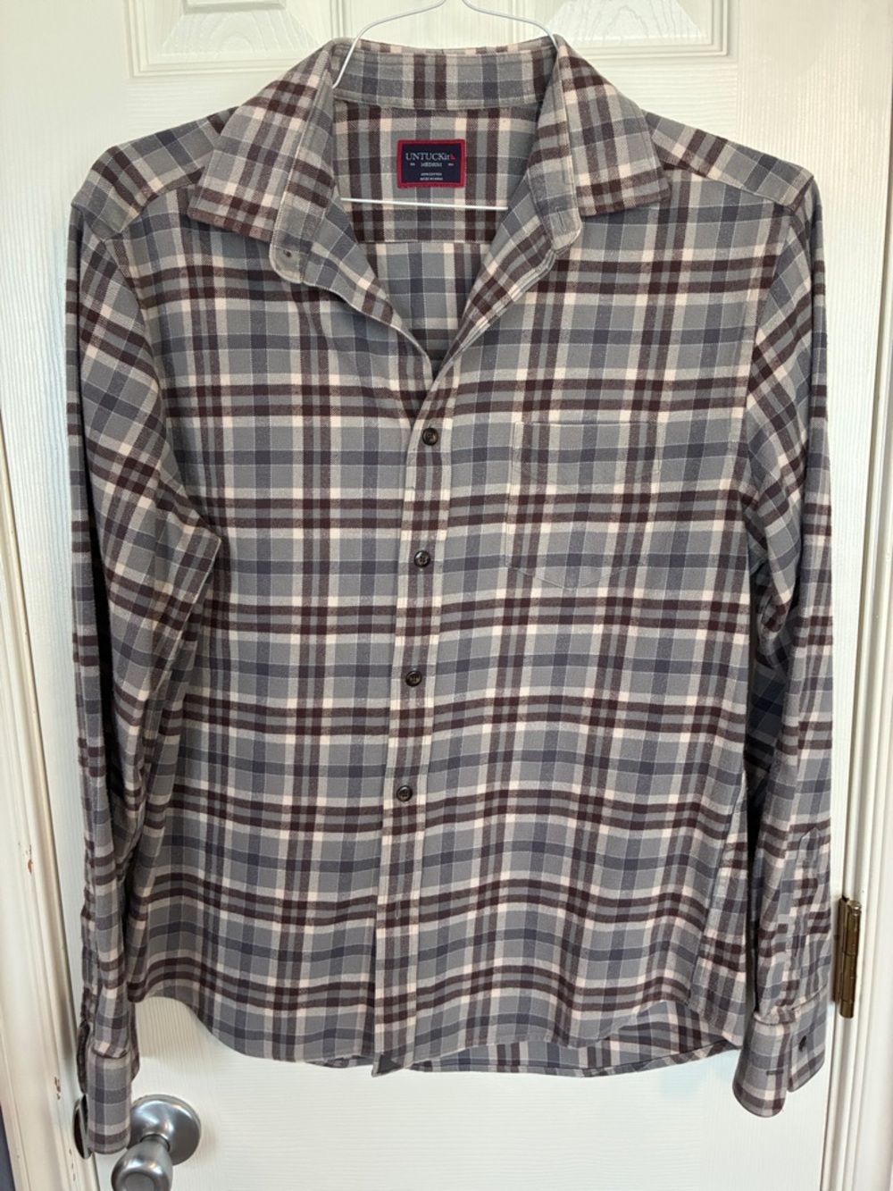 Men's UNTUCKit Grey & Brown Flannel Plaid Button-Up Shirt